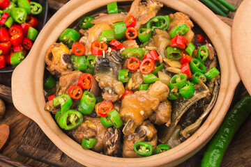 Delicious Chinese cuisine, soft shelled turtle stewed with chicken pot