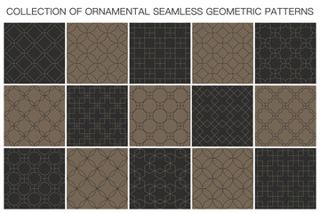 Collection of seamless ornamental antique vector patterns. Geometric oriental design. Repeatable luxury backgrounds. Tile brown textures
