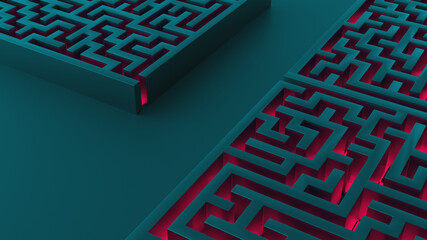 Abstract background of mazes with light. 3d rendering.