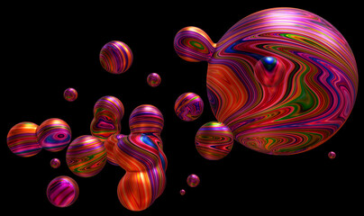 Abstract composition of multicolored metabolas. 3d rendering.
