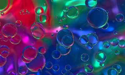 Abstract composition of transparent multicolored spheres of different sizes. 3d rendering.