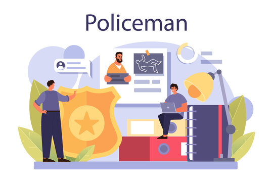 Policeman concept. Detective making interrogation investigating a crime