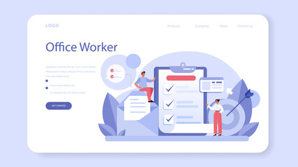 Secretary web banner or landing page. Receptionist answering calls