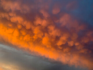 Sunset sky with soft lumpy clouds.
