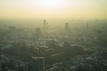 Foto op Plexiglas Hazy Tokyo skyline with smog and air pollution 　霞のかかった東京都心の高層ビル群 大気汚染・環境問題 © wooooooojpn