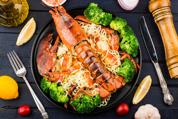 A plate of Boston lobster steamed noodles