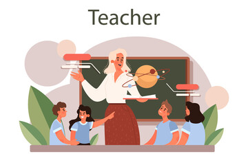 Teacher concept. Professor giving a lesson in a classroom. School or college