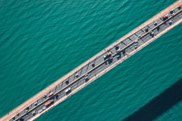 Drone looking down aerial bridge picture