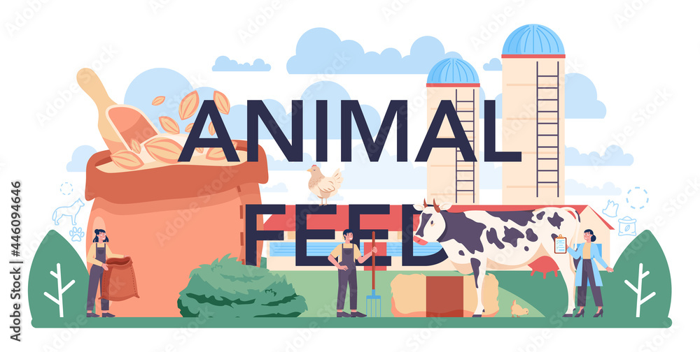 Wall mural Animal feed typographic header. Fodder industry production for pet