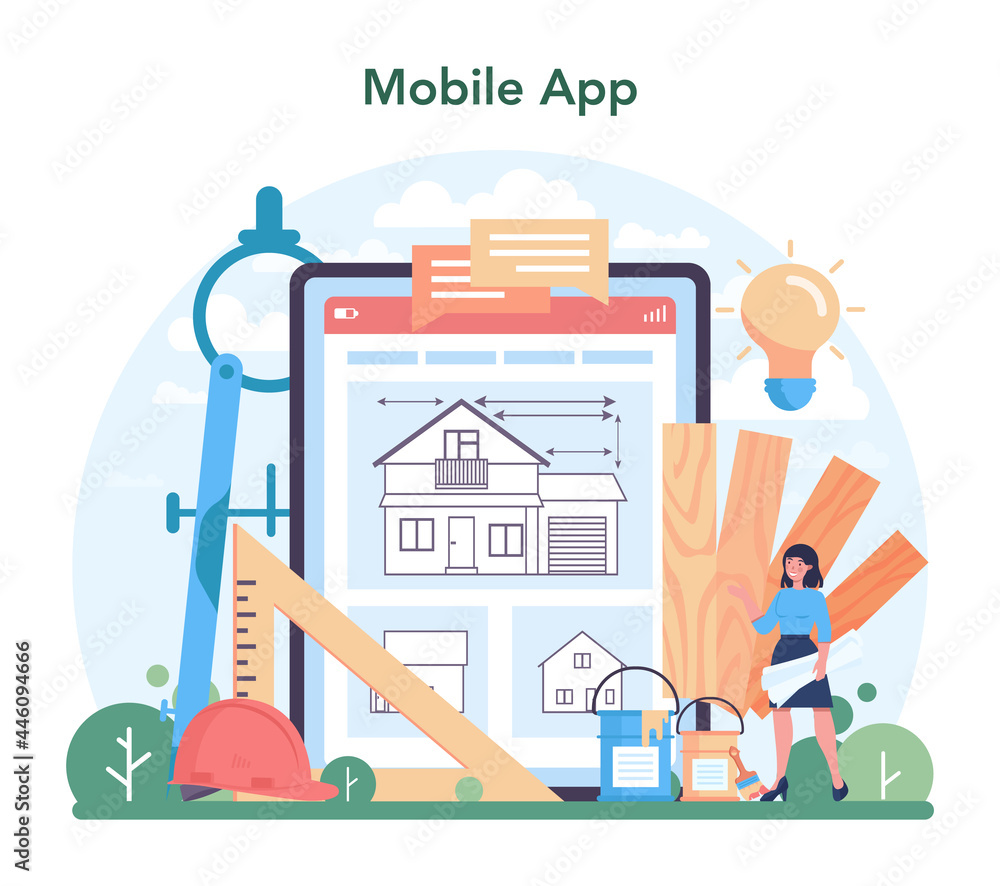 Aufkleber architecture online service or platform. idea of building project