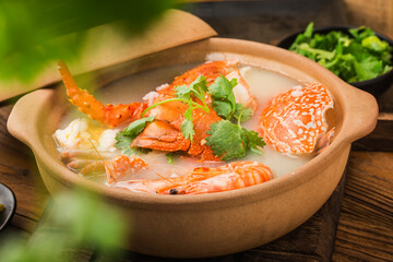 Lobster Seafood congee in a casserole