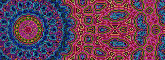 Abstract arrangement in the mandala style in blue and pink colors. 3d rendering.