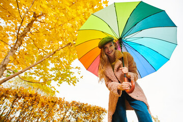 joyful girl with umbrella