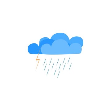 Rainfall weather sign. Iightning, clouds and rain