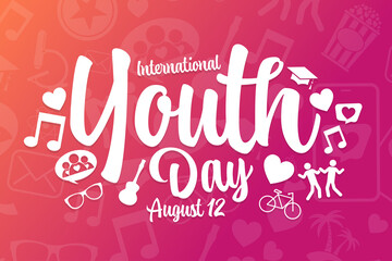 International Youth Day. August 12. Holiday concept. Template for background, banner, card, poster with text inscription. Vector EPS10 illustration.
