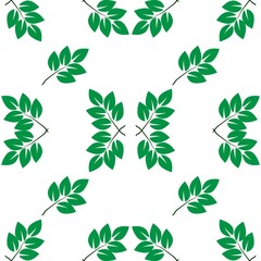 Square with green leafs on white seamless pattern.