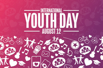 International Youth Day. August 12. Holiday concept. Template for background, banner, card, poster with text inscription. Vector EPS10 illustration.