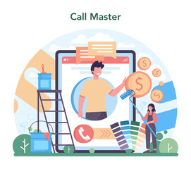 Fototapeta premium Home master online service or platform. Repairman applying