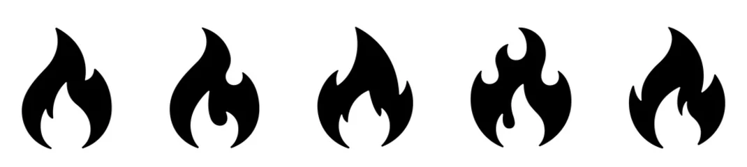 Foto op Plexiglas Brand icoon collectie. Vuur vlam symbool. Vreugdevuur silhouet logo. Vlammen symbolen instellen vlakke stijl - voorraad vector. © Comauthor