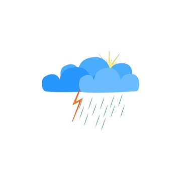 Rainfall weather sign. Sun behind clouds and rain