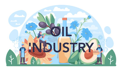 Oil industry typographic header. Vegatable oil extraction or production