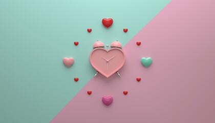 Alarm clock with heart shape as hour mark 3D render illustration