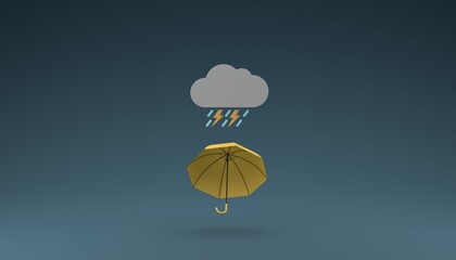 umbrella with thunderstorm icon 3D render illustration