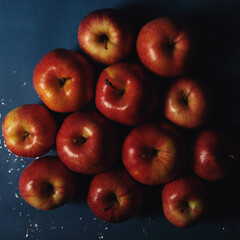 Top view of red apples as group for ripe autumn fruit.