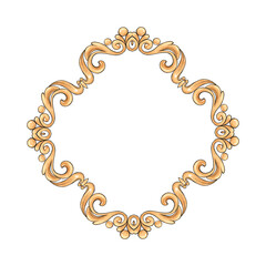 Decorative gold frame with scrolls. Hand drawn elements for design