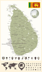 Sri Lanka Detailed Map and World Map with Navigation Icons