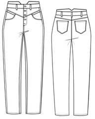 illustration of jeans denim fashion woman pants trouser vector CAD clothing