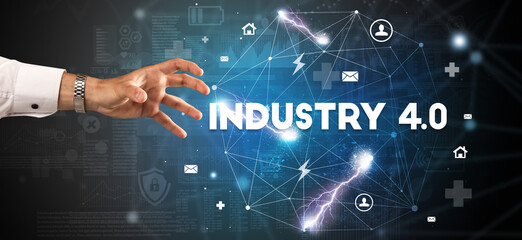 Hand pointing at inscription concept