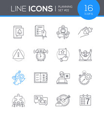 Planning mobile app - line design style icons set