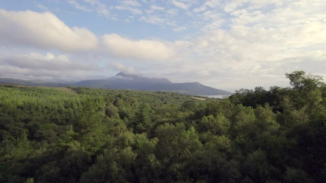 Flyover of Woodlands on the Isle of Arran Flying Towards Brodick