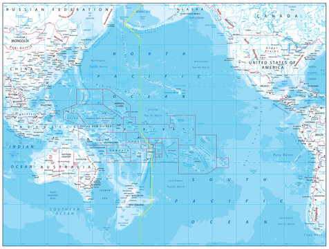 Pacific Ocean Map White Color