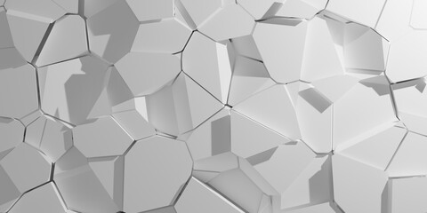 Abstract white voronoi block background. 3D rendering.