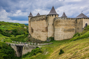 Fototapeta na wymiar Exterior of Khotyn Fortress, fortification complex in Khotyn town, Ukraine