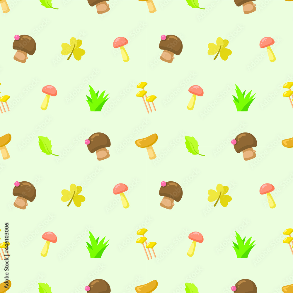 Poster seamless pattern abstract elements mushrooms leaves leaf forest vector design style background illus