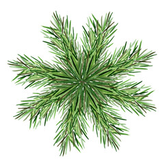 Snowflake of fir branches watercolor illustration. Template for decorating designs and illustrations.