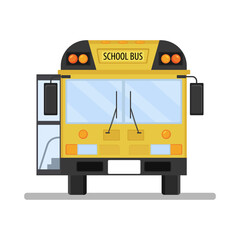 Illustration of a school bus front view with an open door.