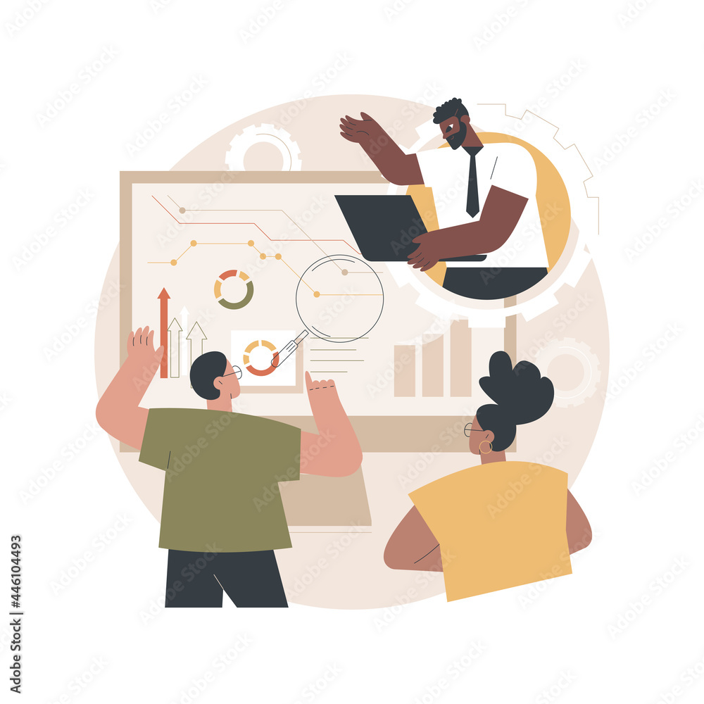 Poster analytics and data science abstract concept vector illustration. big data, machine learning control,