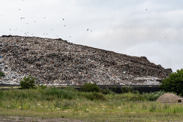 NOVOSIBIRSK, RUSSIA-17 July 2021:Fire at a household waste dump. Environmental pollution. Poisonous...