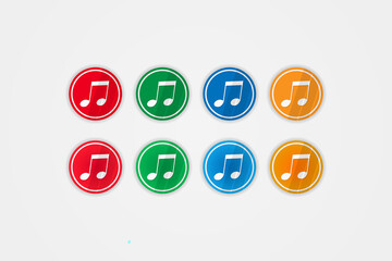 Vector circle set of music icons in different colors and effects. Vector illustration