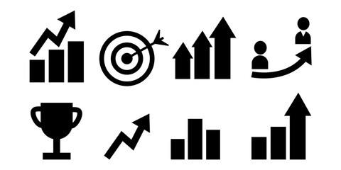 Career growth icons set. Set of motivational and target symbols. Business and personal growth concept. Vector illustration in a flat style.