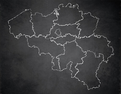 Belgium map administrative division, separates regions, design card blackboard chalkboard blank