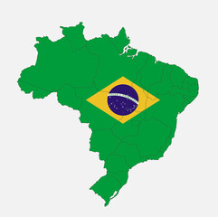 Map of the Brazil in the colors of the flag with administrative divisions blank