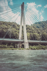 Cable-stayed bridge in Sochi, Russia on the road to Krasnaya Polyana