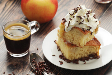 Freshly cooked apple pie with whipped creme