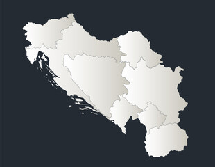 Yugoslavia map, Infographics flat design colors snow white, with names of individual regions blank