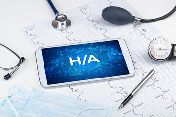 Close-up view of a tablet pc with medical abbreviation concept